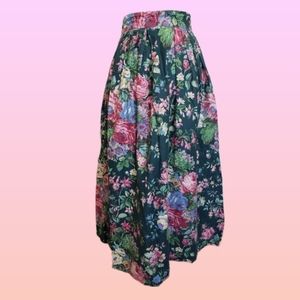 Vintage 1980s does 1940s green floral midi skirt